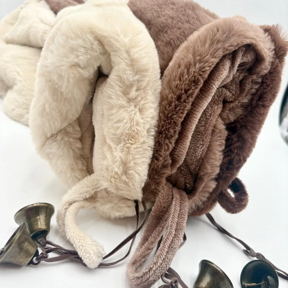 Martha Sewart Set of 3 Faux Fur Neutrals Brown Tan‎ Beige Christmas Stockings